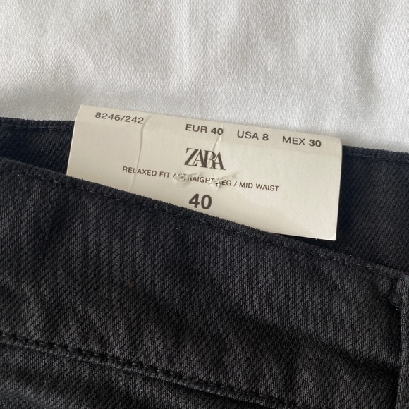 Zara Black Relaxed Fit Straight Leg Mid Waist Jeans Women’s Size 8 - Picture 5 of 7